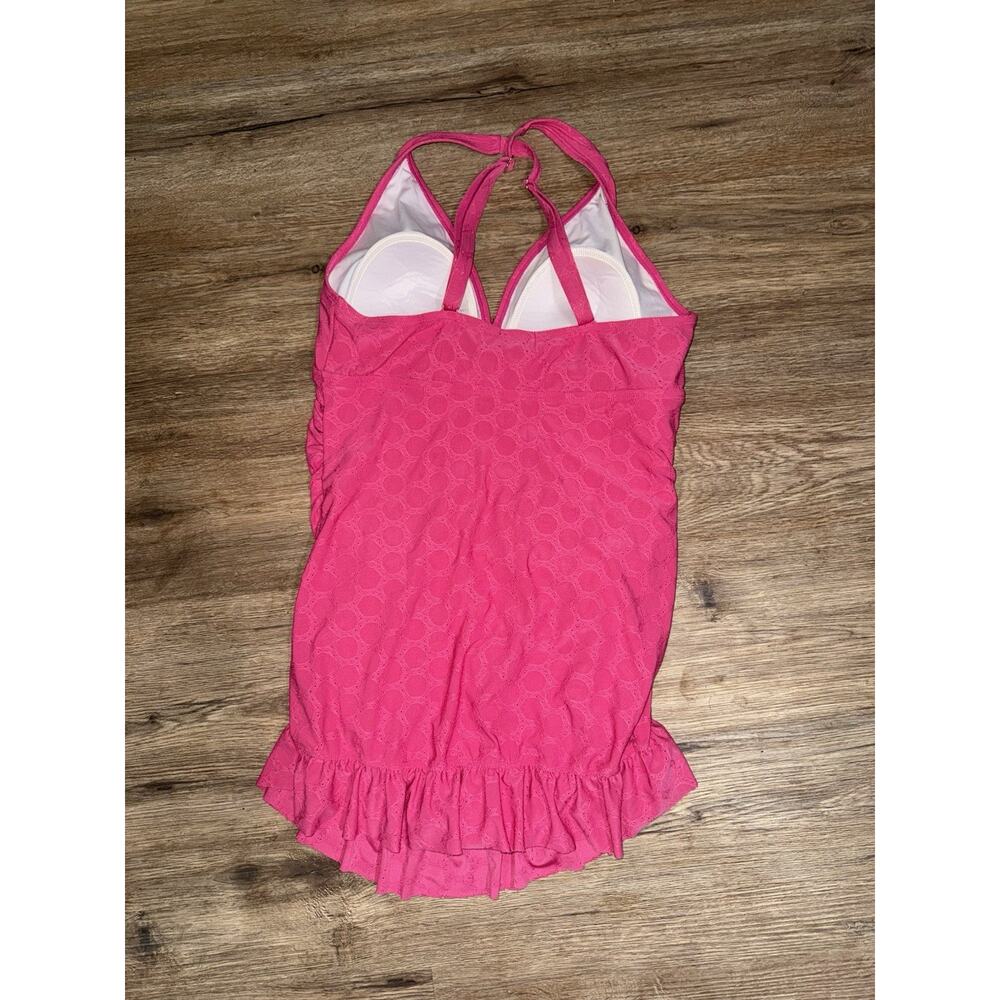 Crown & Ivy women's one-piece ruffle swimdress Hot Pink Preppy Beach Large - Picture 3 of 5